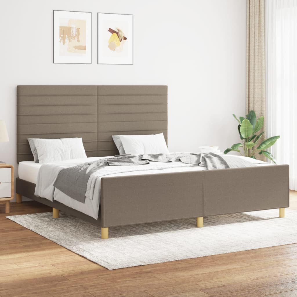 Tkaninowa z regulowanym zagłówkiem klasyczna 160x200 cm Taupe | Rama łóżka bez materaca 160x200 cm tapicerowana szarobrązowa z regulowanym zagłówkiem stabilna