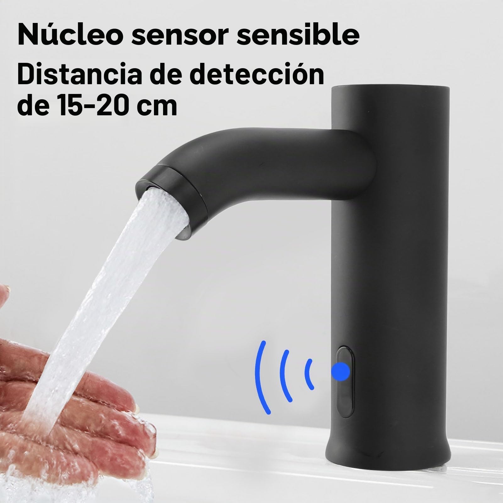 Grifos de Fregadero sin Contacto, Grifo Automático con Sensor de Movimiento, Grifo de Fregadero Vertical sin Contacto con Batería con Sensor de Infrarrojos para Baño Cocina Negro
