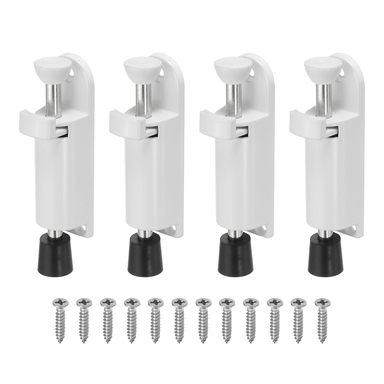 sourcing map 4Pcs Kickdown Door Stop, Zinc Alloy Spring Loaded Telescopic Step On/Off Adjustable Heavy Duty Foot-Operated Door Stop Holder for Ground Gap 0-25mm, White