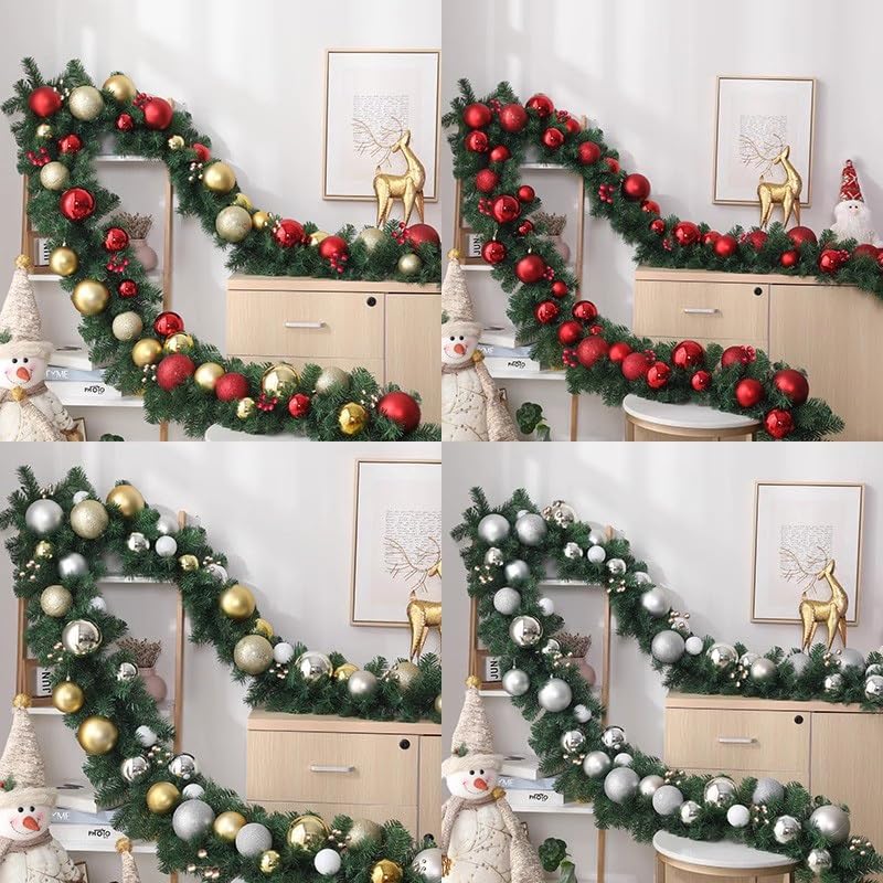 270cm Rattan-Weihnachtskranz, Adventskranz Künstlich, Türkranz Außen, Türkranz Winter, Geeignet for Treppen, Wandtüren, Innen- und Außenkranz(Silver)