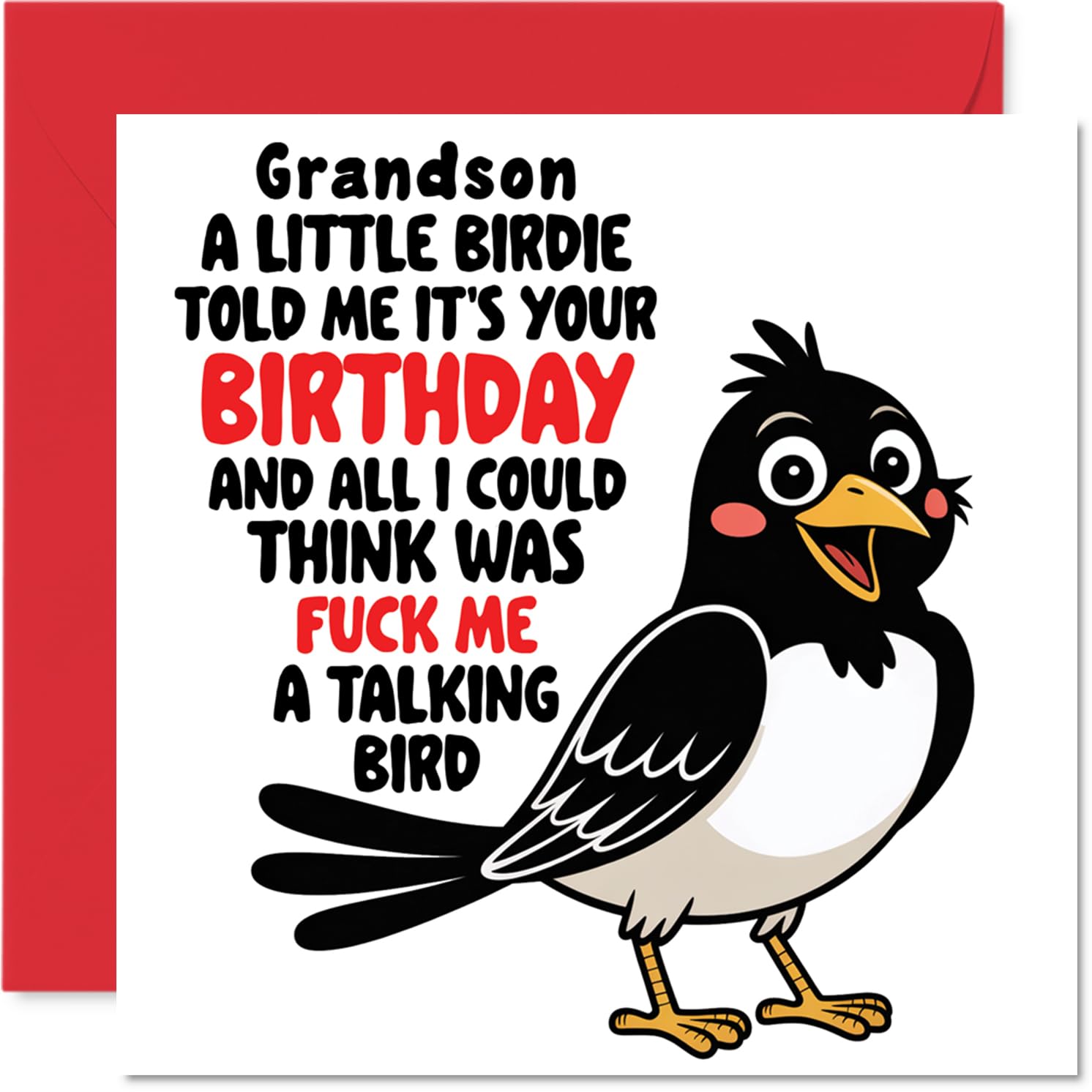 Grandson Birthday Card - Talking Bird - Happy Birthday Card for Grandson from Grandad Nanny, 145mm Talking Bird Bday Greeting Cards