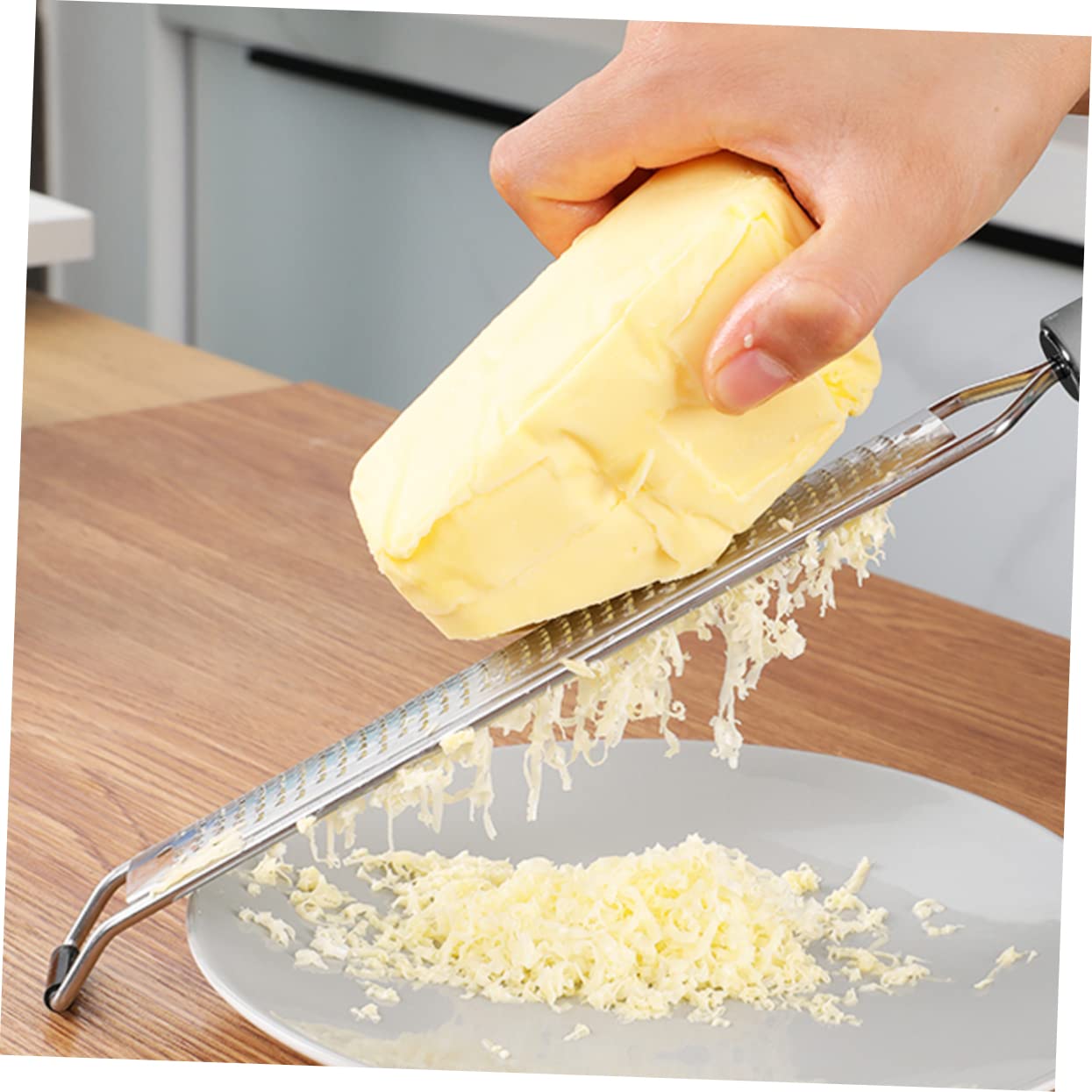 MUCKLILY 1 Set Stainless Steel Cheese Grater Slicer with Protector Brush Non Skid Mandoline Plane for Grating Vegetables Chocolate and Citrus Fruits Kitchen Tool for