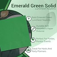 Vista 4 de Servilletas de papel verde esmeralda sólido, 20 piezas, perfectas para cumpleaños, bodas, fiestas y eventos especiales