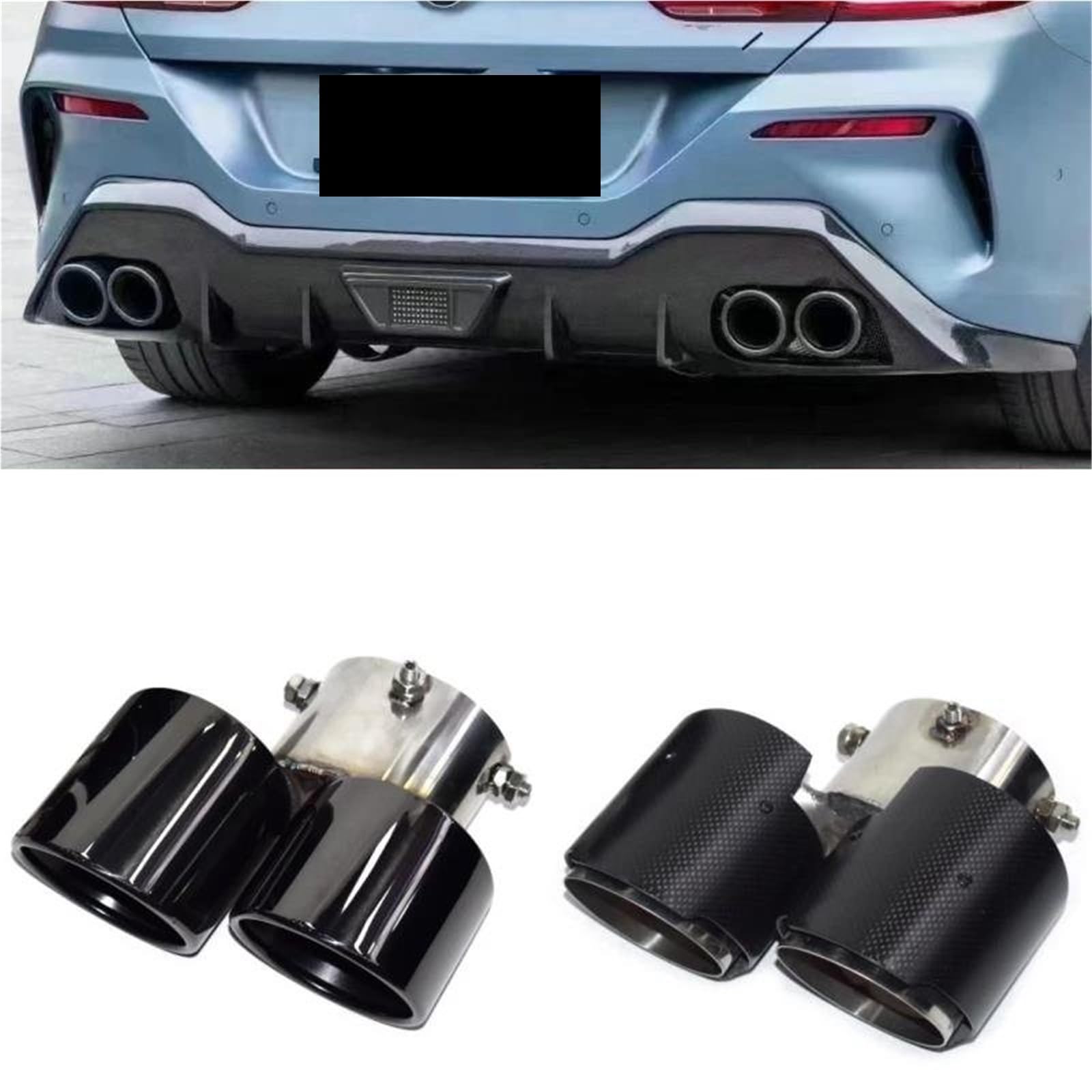 Dla BMW 840i G14 G15 G16 1 Para Końcówek Wydechu Z Włókna Węglowego Ze Stali Nierdzewnej Czarna Końcówka Tłumika Układ Wydechowy Dysza Akcesoria(Brown)