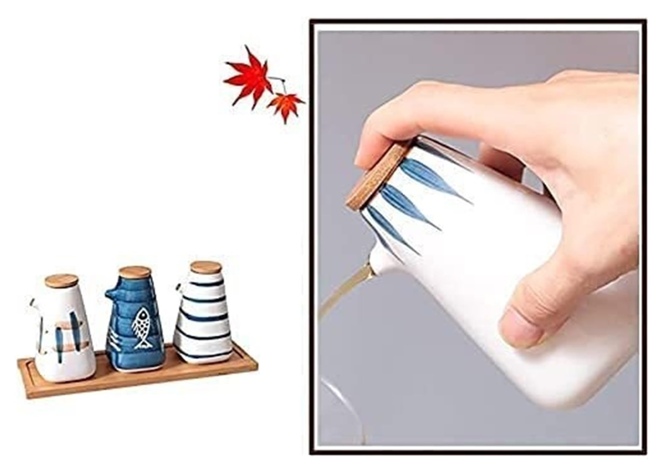 Distributore di Olio E Aceto, Moderno Dispenser per Olio E Aceto da Cucina Giapponese, Bottiglia per Liquidi con Tappo in Legno, Antipolvere E Anti-Perdita,