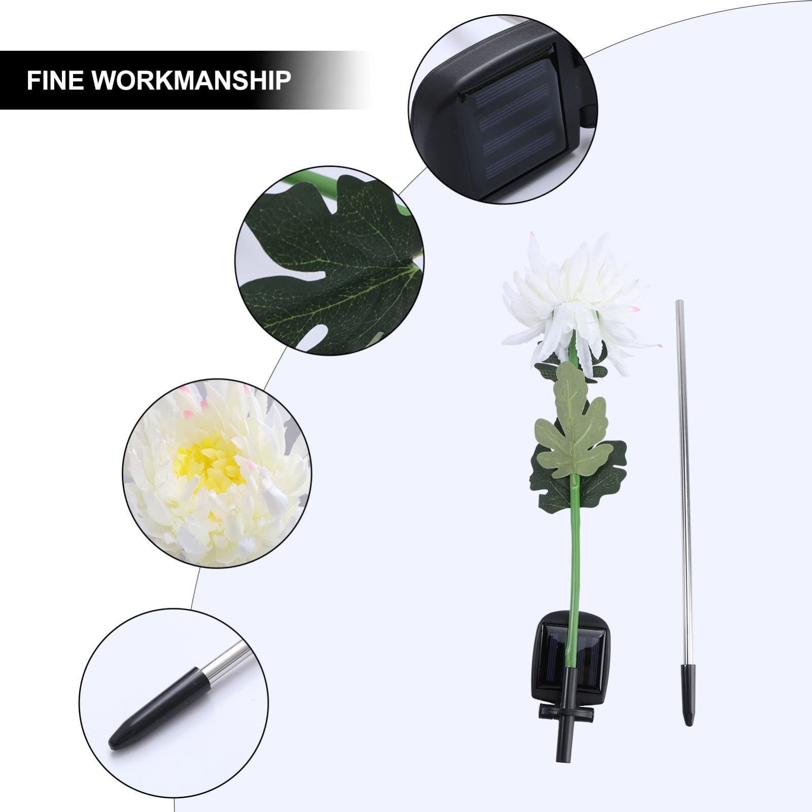 6 sztuk światła światło solarne paliki kwiaty lampa LED chodnik do stalowego podwórka chryzantema ogród zasilany ze stali nierdzewnej figurka krajobrazu kwiat patio/2269 | Whitex3 szt., 80 x 12 x 12 cm x 3 szt