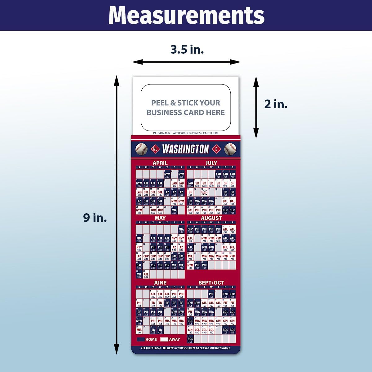 ZOCO 2026 Pro Baseball Sports Schedule (Washington) - 50/100/300 Quantity - Add Your Business Card - Fridge Magnets - Promotional Item, Business Advertising Products