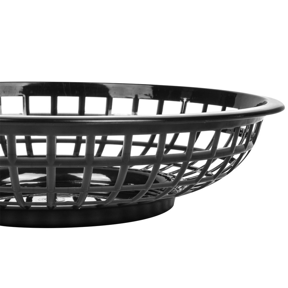 Pack of 24 - TrueCraftware Black Plastic Oval Fast Food Baskets - 9 1/4