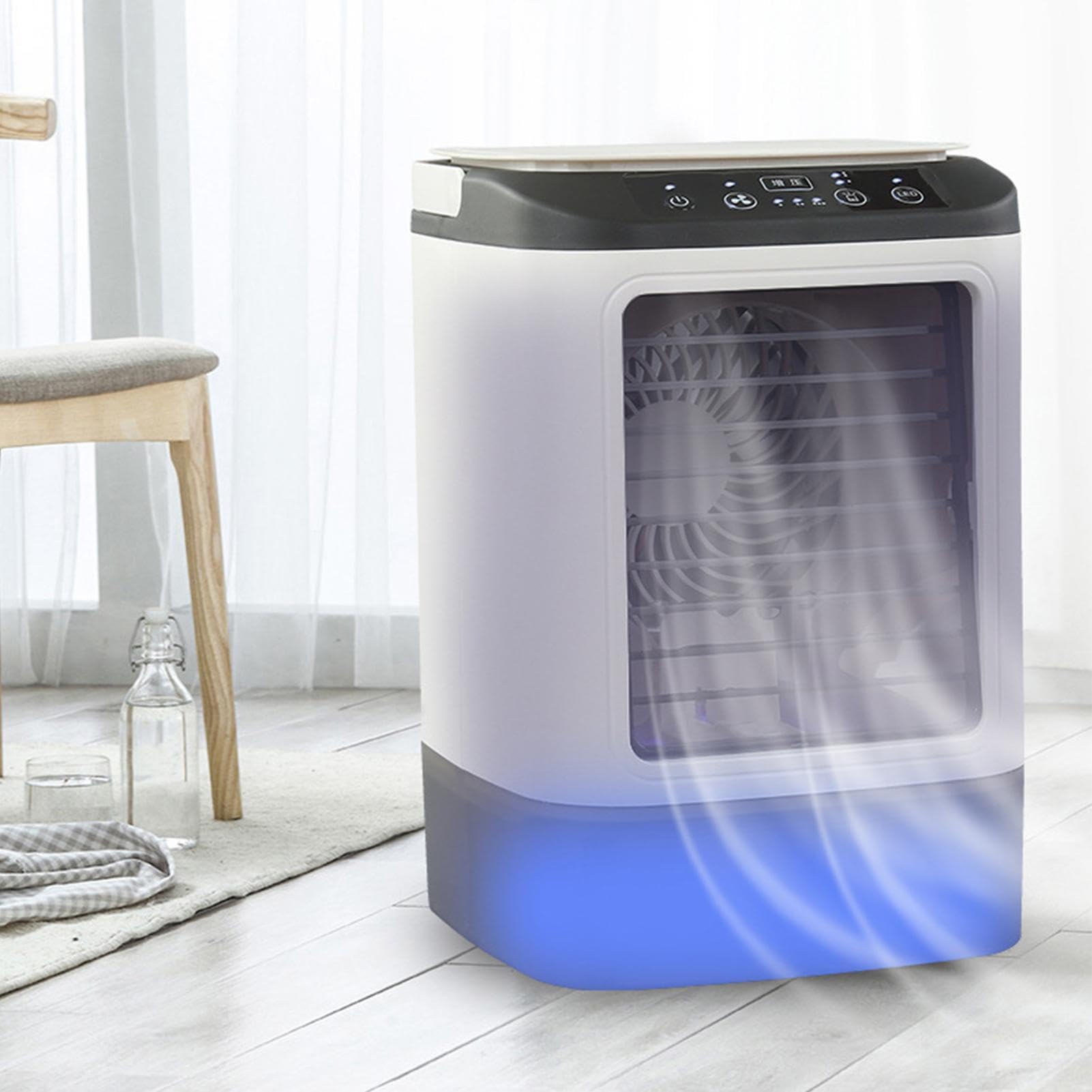 Condizionatore Portatile, Raffrescatore Evaporativo 4-in-1 | Mini Ventilatore da Tavolo Silenzioso con 3 Velocità, 2 Spray, Serbatoio 900ml, Luce LED e Stampo Ghiaccio per Ufficio Casa