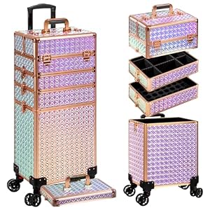 Arous Kosmetikkoffer Trolley, 5-in-1 Groß Kosmetik Trolley Schminkkoffer mit Rollen Friseurkoffer Alu Beauty Case Nagelkoffer Multikoffer, Bunt