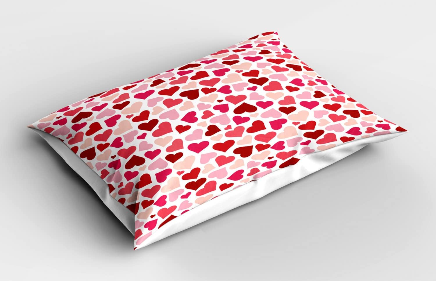 Lunarable Romantic Pillow Sham Set of 2, Valentines Day Celebration Hearts in Warm Tones Romance Design, Quality Microfiber Bedding Item for All Seasons, 26" x 20", Vermilion Magenta and Peach