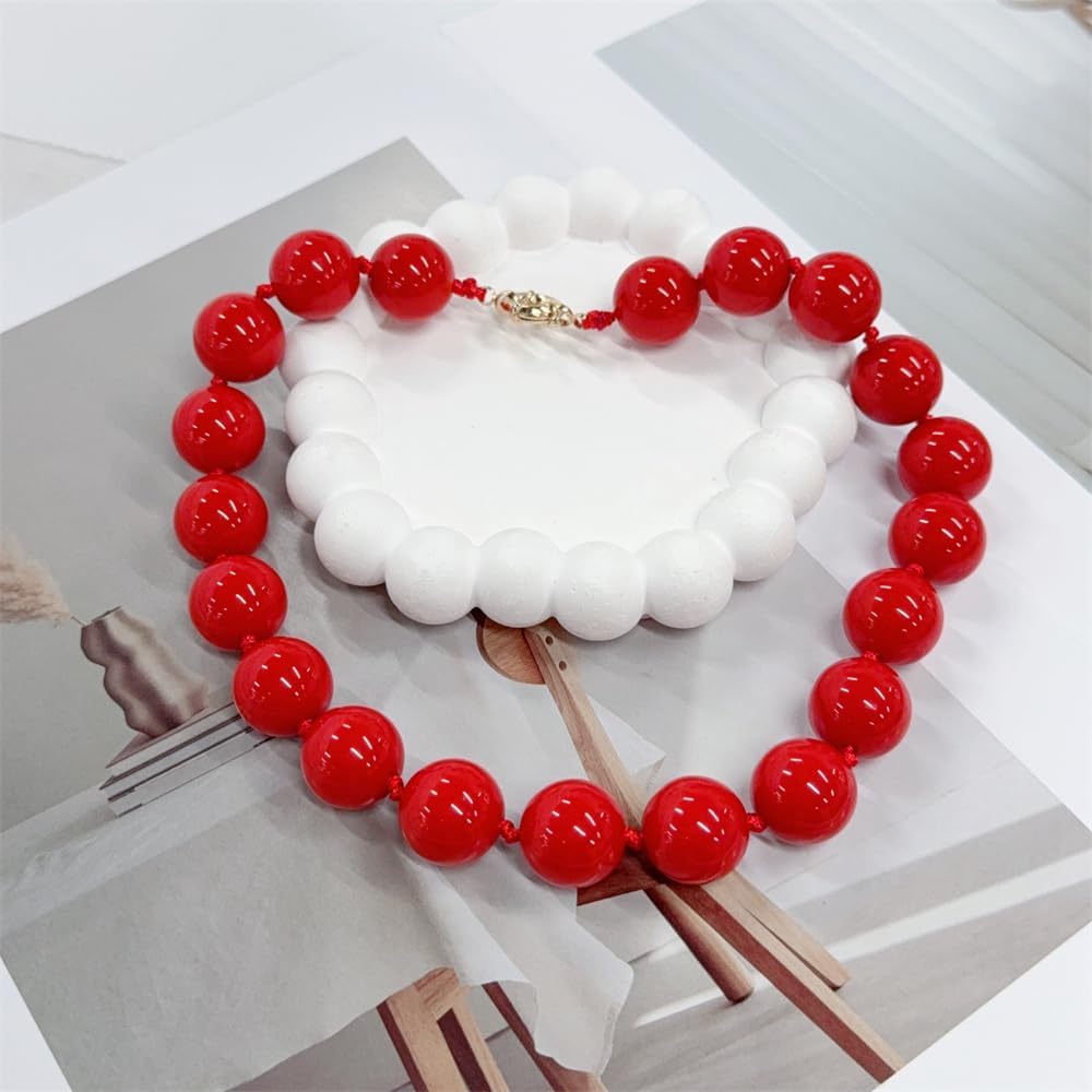 OIDIMS Chunky Large Red Beaded Choker Necklace for Women Gothic Beads Balls Collar Choker Boho Statement Punk Big Ball Necklaces Costume Jewelry Unique Trendy Accessories for Her Halloween - Image 5