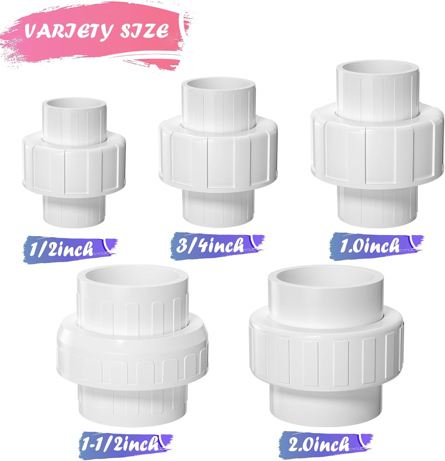 8PCS PVC Union Coupling 3/4Inch, Furniture Grade PVC Union Pipe Fittings with EPDM O-Ring, Schedule 40 White Slip Coupling Adapter for Irrigation, Pool & Spa System, indoor Plumbing Project