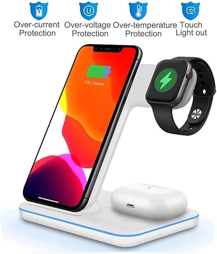 Miniatura 2 de Cargador inalámbrico, estación de carga inalámbrica 3 en 1 para Apple iWatch 7/SE/65/4/3/2 AirPods 2/3/Pro Qi certificado soporte de carga rápida