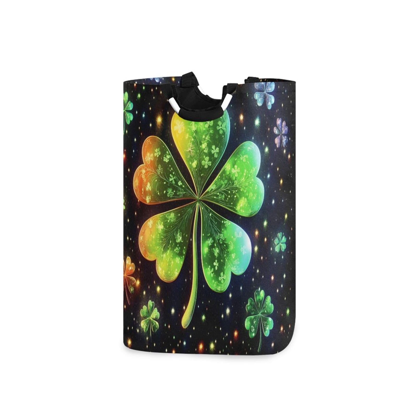 Jihqo Laundry Hamper Basket St Patrick's Clover Pattern Collapsible Nursery Storage Bin Waterproof Clothing Baskets for Home Bedroom Bathroom Washing Room