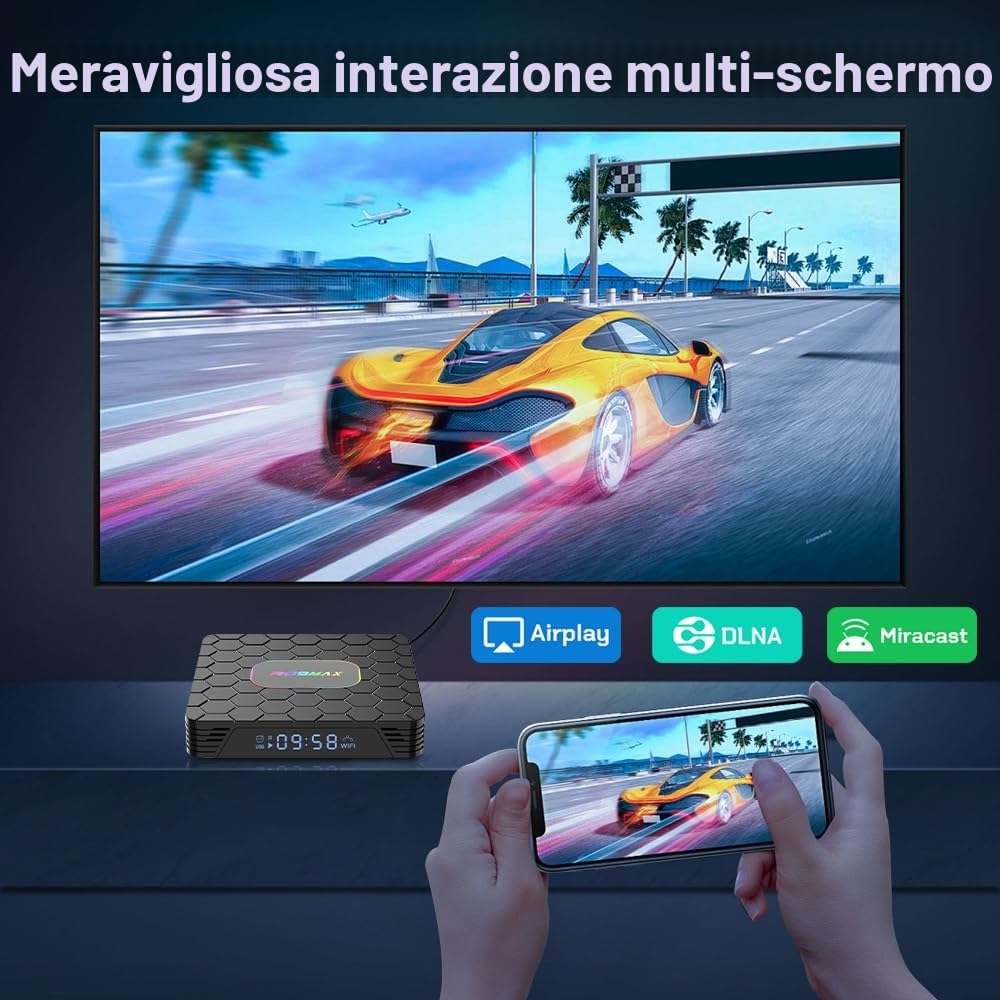 Android 14.0 TV Box, Box TV 4GB RAM 32GB ROM RK3528 Quad-Core Cortex-A53 8K Decoder, supporto 2.4G/5.0GHz Dual Wi-Fi 6 BT 5.0, USB 3.0/2.0, HDMI 2.0 Smart TV Box