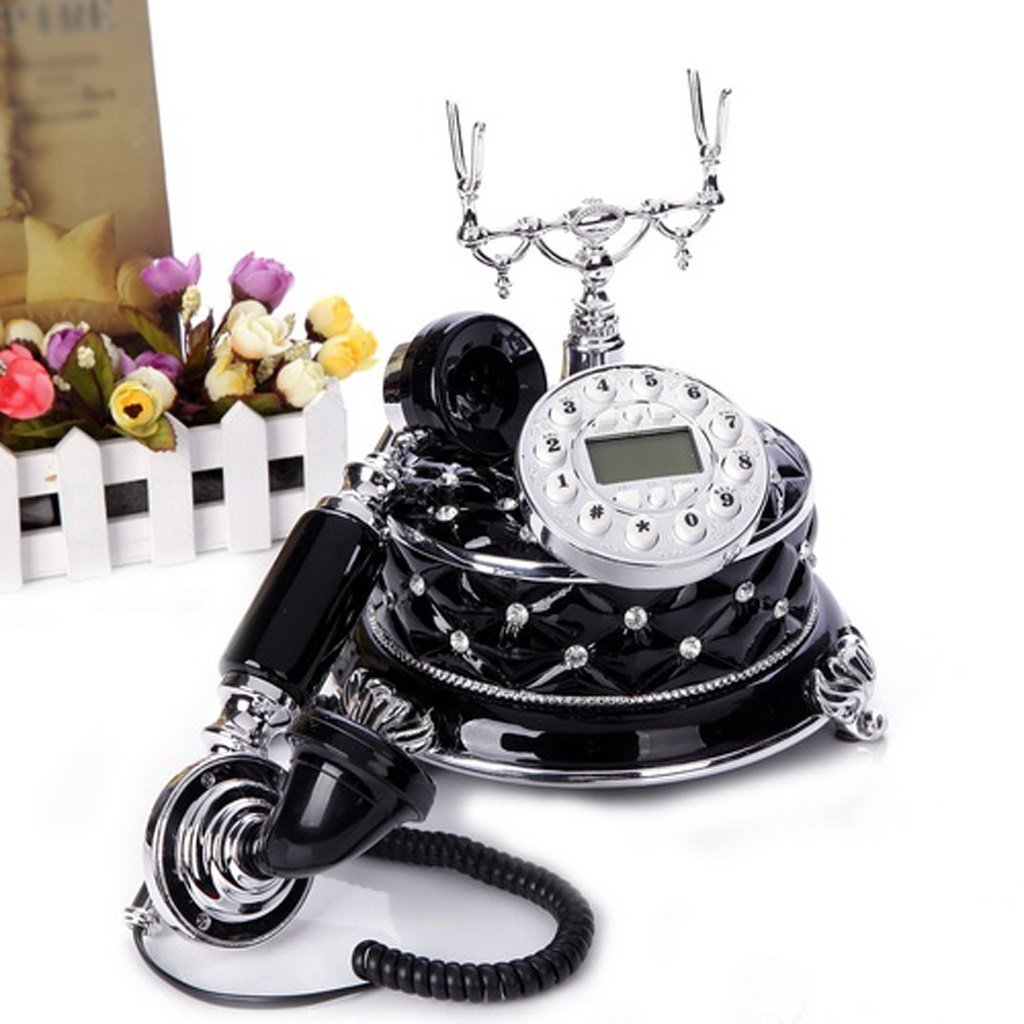 Telefon stacjonarny w stylu retro， Czarny antyczny europejski styl domowy telefon stacjonarny do biura z identyfikacją dzwoniącego