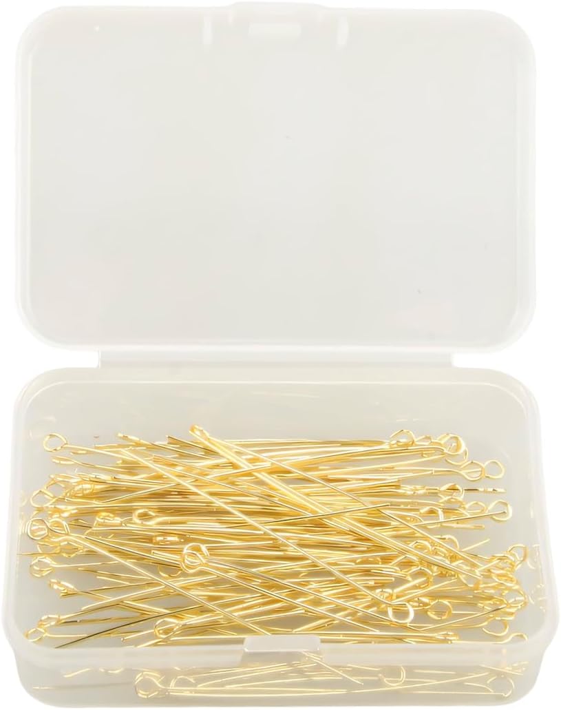 1 Box 100pcs 50mm/2" Real Gold Filled Eye Pins Jewelry Findings for DIY Earring Pendant Bracelet Necklace Art Craft (14K Gold)
