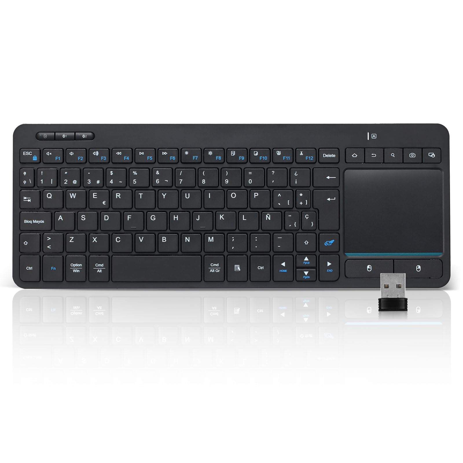 Teclado Bluetooth inalámbrico multidispositivo con Panel táctil, Teclado inalámbrico para TV con trackpad multitáctil de Gran tamaño, Compatible con 3 Dispositivos para TV, Windows