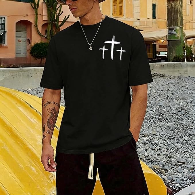 Christian Faith Over Fear Shirt for Men Cross God Jesus T-Shirt Acid Wash God Tees Vintage Bible Verse Short Sleeve Tops - Image 4