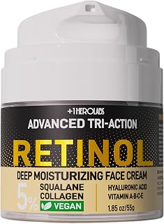 Retinol Moisturizer Anti-Aging Face Cream - Triple Retinol, 5% Squalane, Hyaluronic Acid, Collagen, Peptides, Niacinamide - Hydrating & Firming Wrinkle Night Cream, Fragrance Free, 1.85oz (Pack of 1)