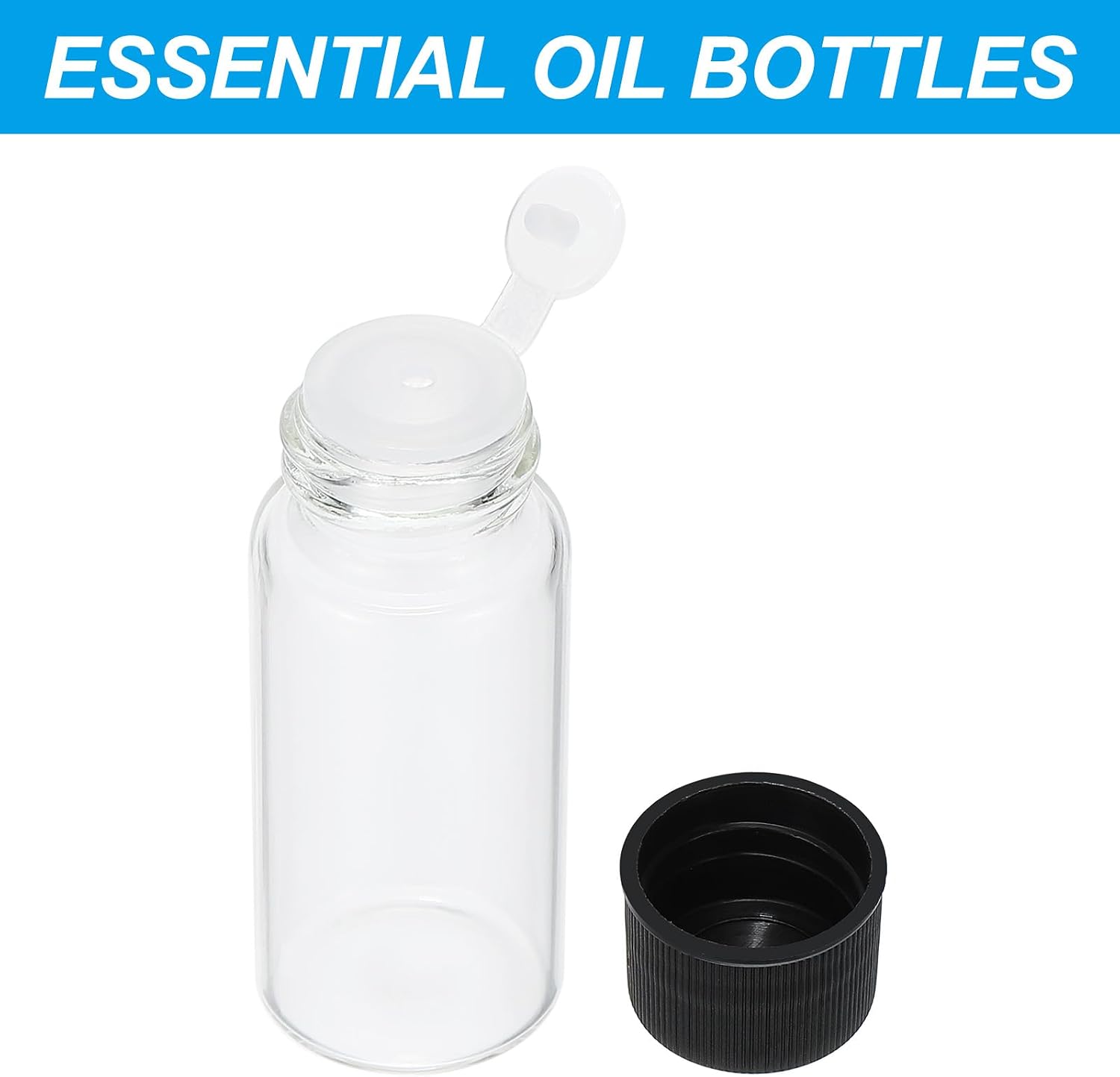 PATIKIL 20ml Essential Oil Bottles, 8 Pack Clear Glass Bottles with Orifice Reducer Sample Vial Slim Screw Cap Storage Vials Container, Black