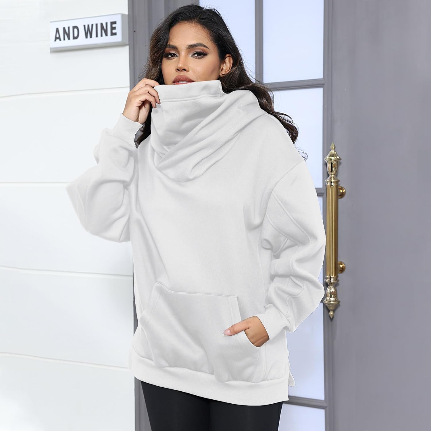 Womens Fleece Hoodie with Scarf Cotton Oversized Pullover Casual Hooded Sweatshirts Sweater Fall Winter Clothes - Image 4