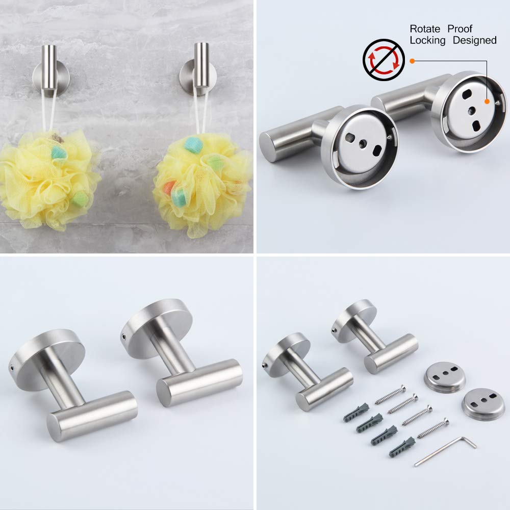 Juego de accesorios de baño de 5 piezas de accesorios de baño de acero inoxidable cepillado montado en la pared – Incluye barra de toalla doble de 18 pulgadas, barra de toalla de mano de 12 pulgadas,