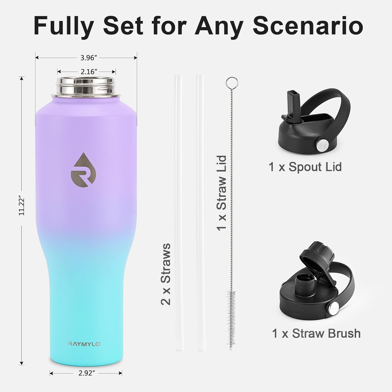 40 oz Insulated Water Bottle with Straw fit in Car Cup Holder, Triple Wall Vacuum Stainless Steel(Cold 48 hrs, Hot 24 hrs), Leakproof & Non-BPA, Hydro Travel Flask with Straw and Spout Lid - Image 6