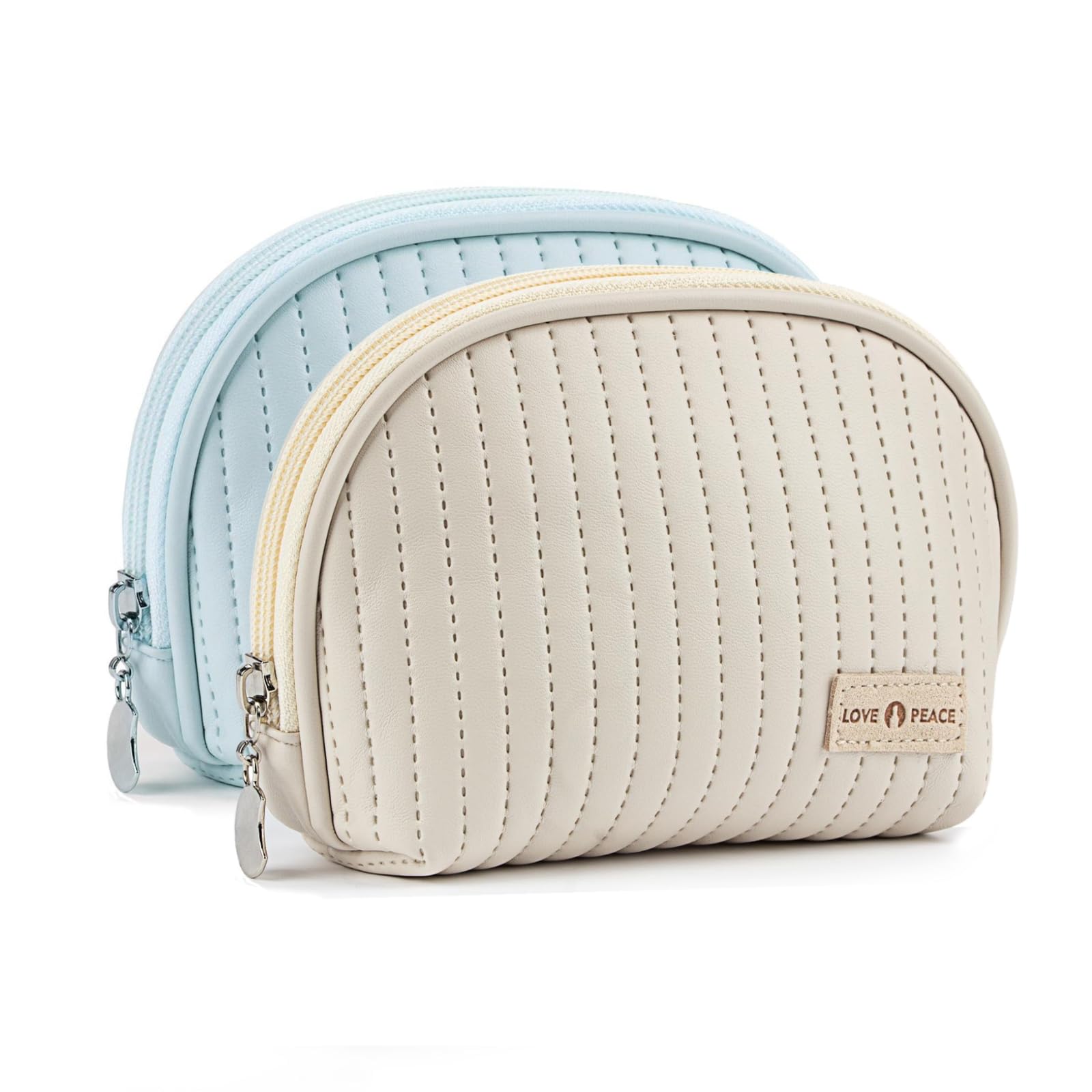 BenQuand 2Pcs Mini Cosmetic Bag Makeup Bag/Travel Makeup Pouch/Small Cosmetic Bag Zipper Pouch for Women/Period Bag, Sanitary Napkin Storage Bag (Blue and Beige)