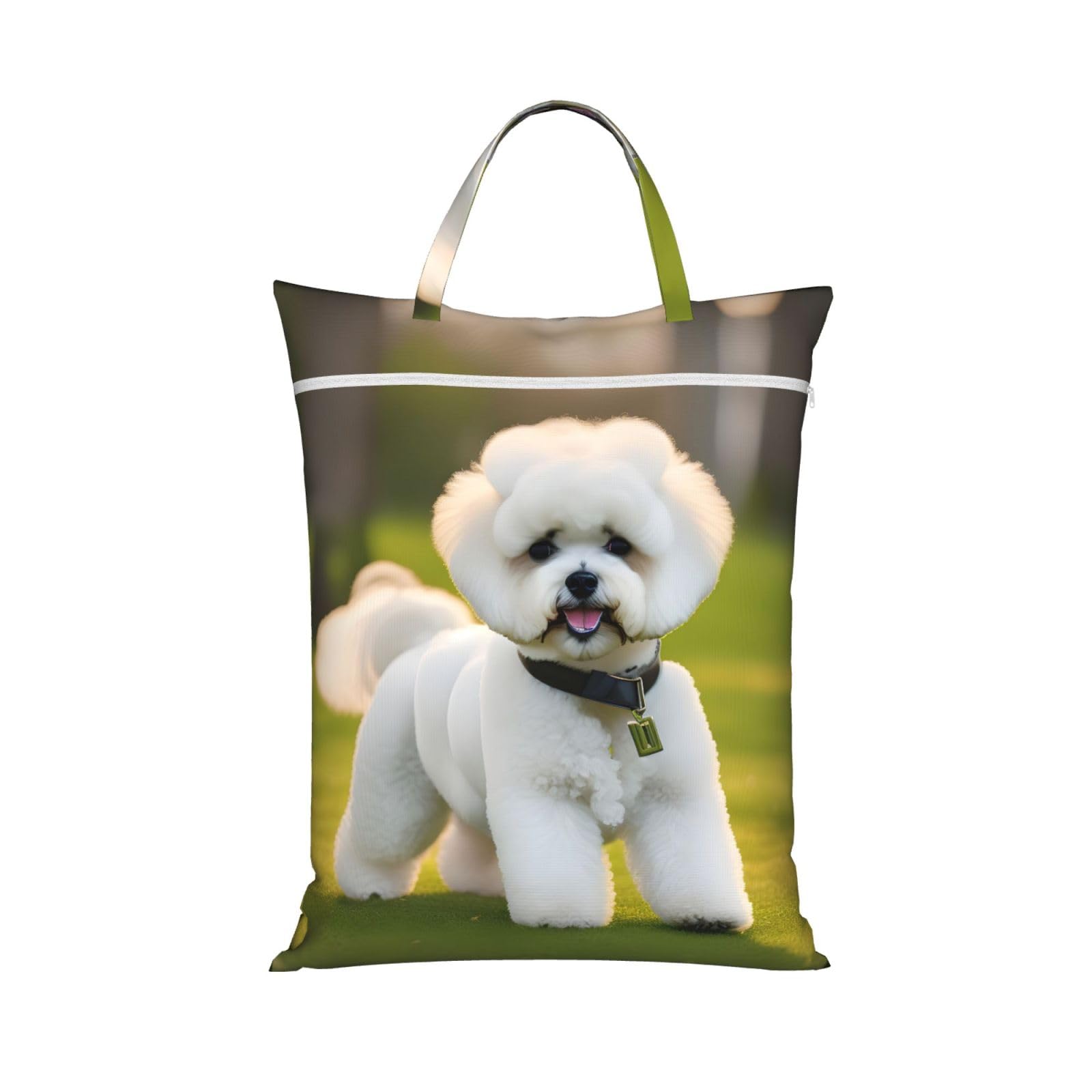 Bichon Frise Dog On The Grass Print Travel Laundry Bag Foldable Lightweight Camping Beach Dorm Weekend Getaways