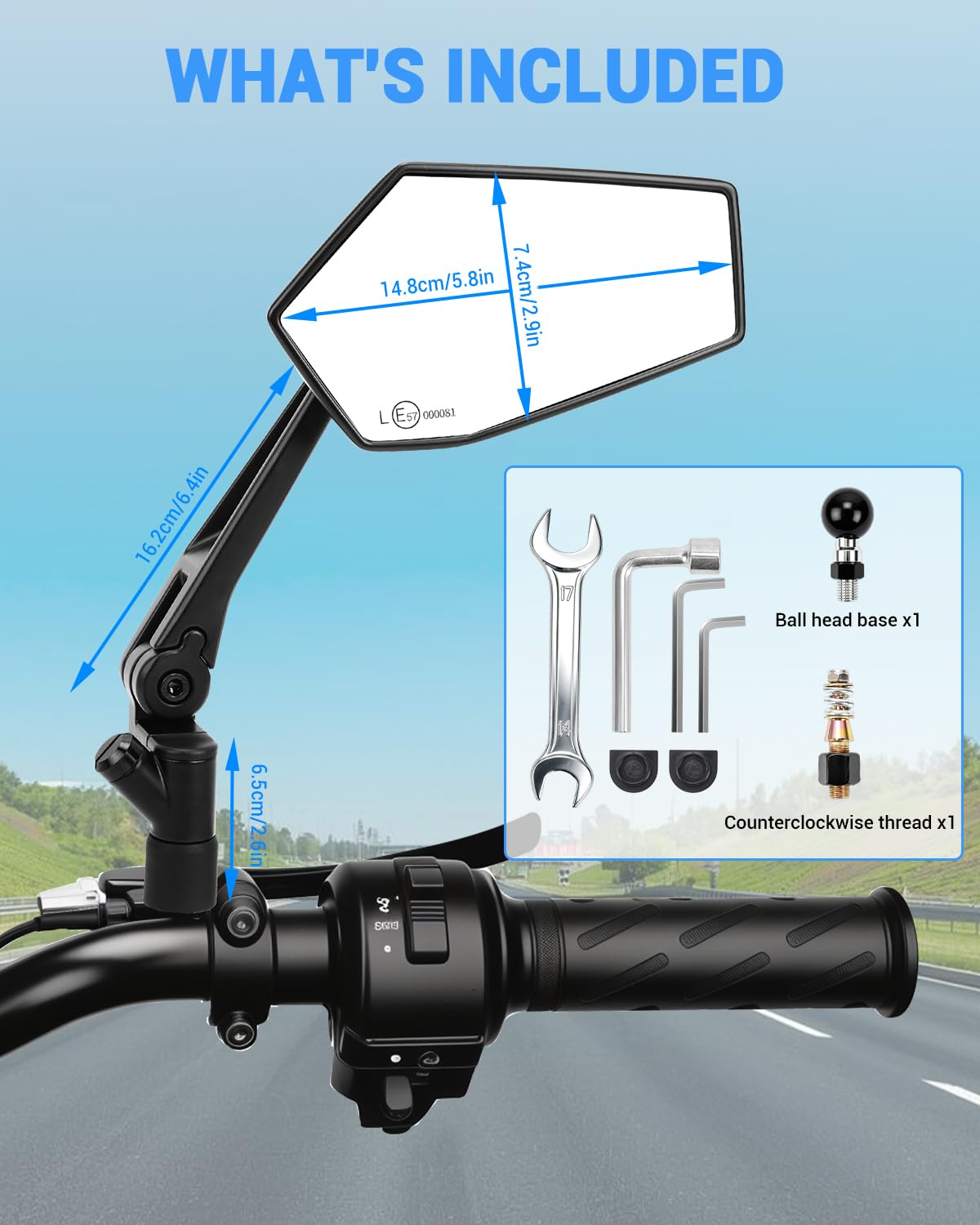 SUPAREE Espejo retrovisor plegable para motocicleta, apto para uso todoterreno, homologado para uso en carretera, con rotación de 360° y soporte de bola integrado de 1 pulgada para scooters y quads.