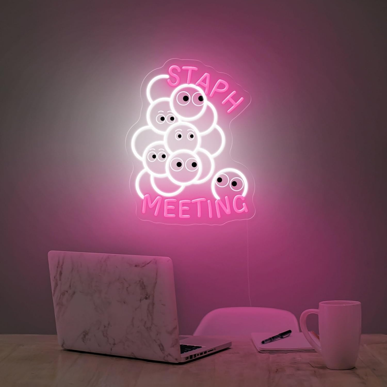 Staph Meeting Neon Sign Microbiology Bacteria Humor Light Nursing School Wall Decor Infectious Disease LED Sign Funny Science Lab Gift