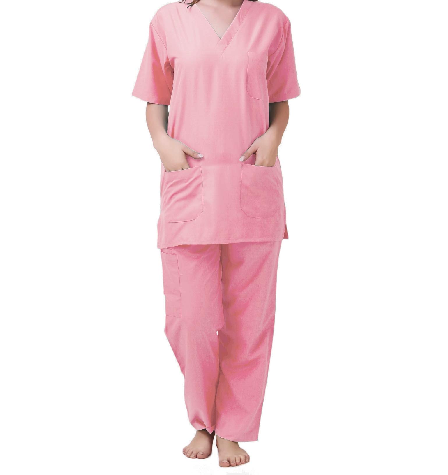 PrimeSurgicals Unisex Scrub Suit V-Neck 3 Pocket Top and 4 Pocket Cargo Trouser - (46 - XXXL, Baby Pink)
