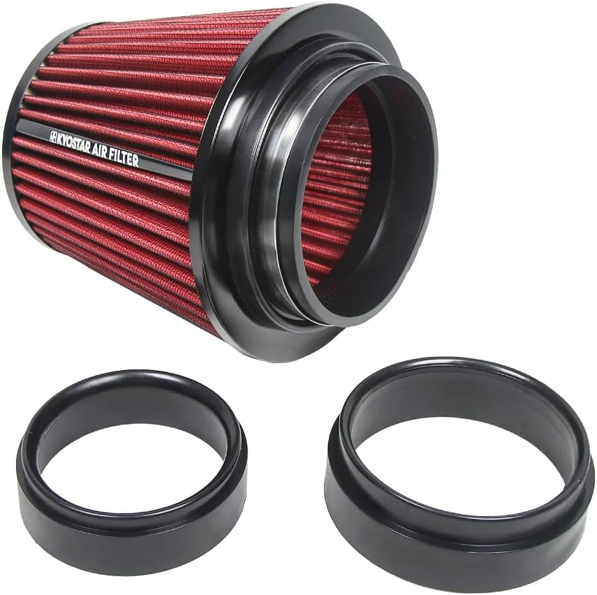 KYOSTAR Universal 3/3.5/4" (75/89/100mm) High-Flow Air Filter, Reusable Cone Cold Air Intake, High Performance, Clamp-On Car High Flow Dry Air Kit, Flange Diameter: 3/3.5/4 Inch, Height: 6.2 Inch, Red
