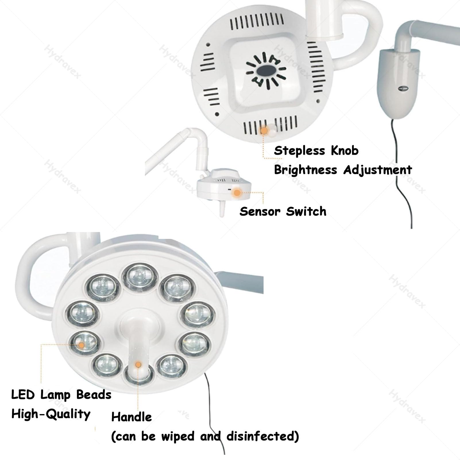 Lampada per esami medico-chirurgici orientabile a 360°, lampada da parete per uso veterinario, lampada a LED per esami chirurgici, lampada per ginecologia, ambulatorio e chirurgia odontoiatrica.