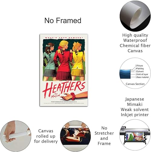 Miniatura 3 de YOWAMEO Heathers The Musical - Póster retro de los años 90 y 80 para decoración de pared, lienzo estético, cuadro de dormitorio (16 x 24 pulgadas)