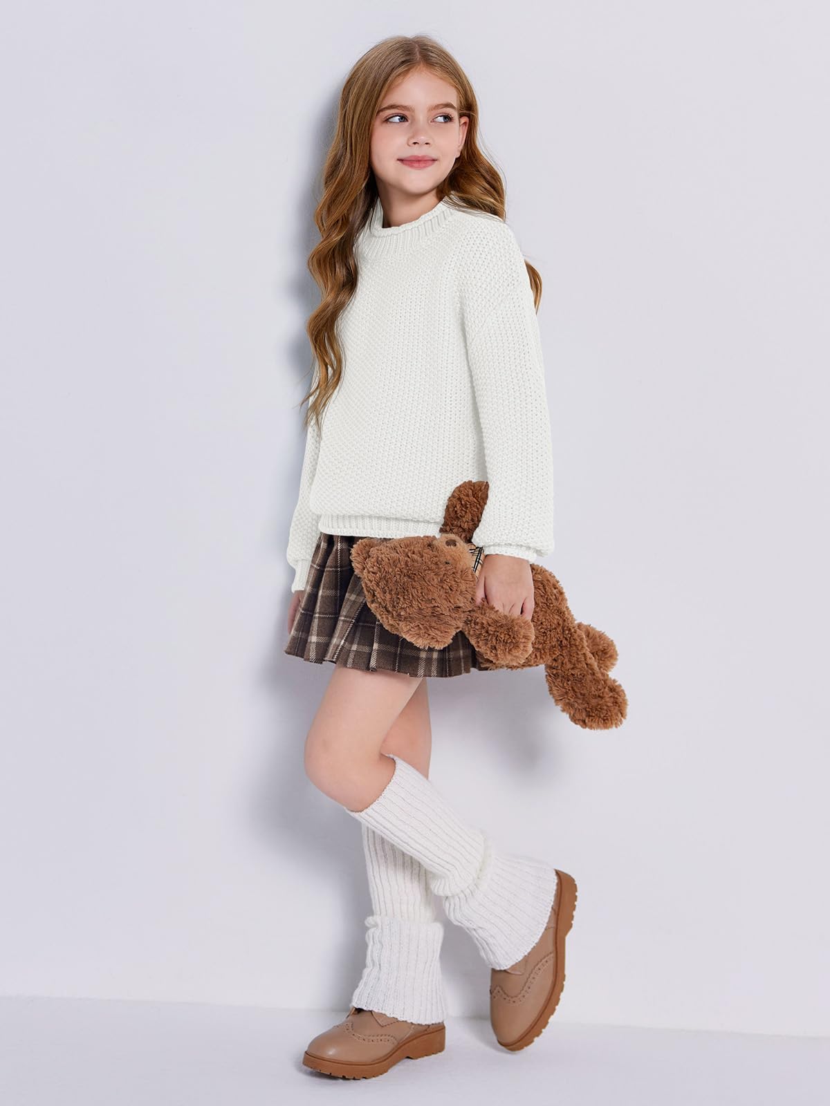 Wenrine Maglione invernale da ragazza, a collo alto, a maniche lunghe, lavorato a maglia, casual, 5-14 anni