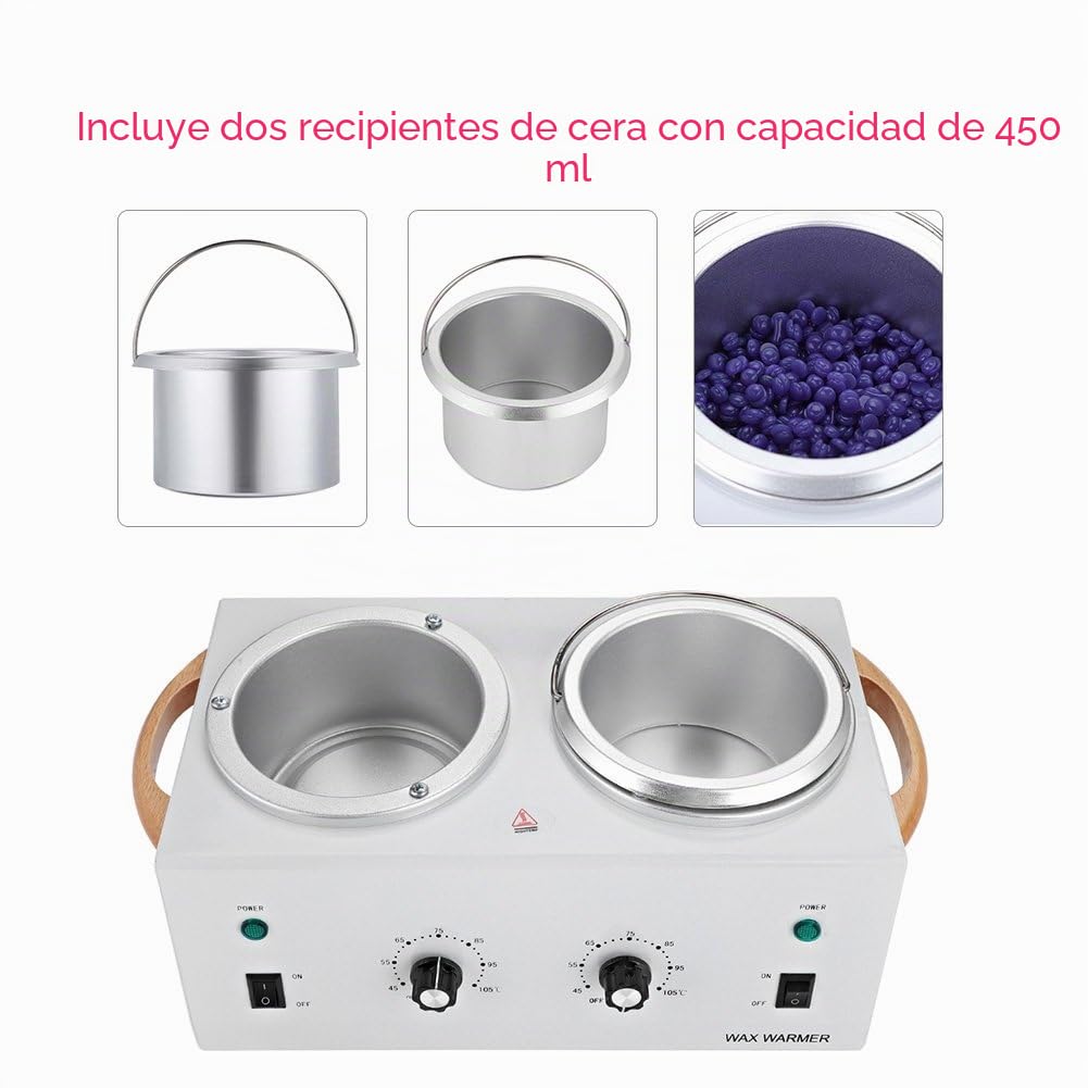 Sonew Máquina de calentamiento de cera de doble cera de cera eléctrica portátil profesional calentador de cera con ajuste de temperatura ajustable, para mujeres hombres