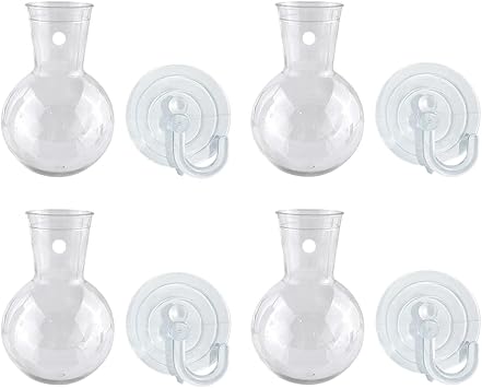 Baoblaze Hanging Transparent Vase Container, Wall Hanging Planter with Suction Cup Hooks, Propagation for Flowers Garden Decor, 4Pcs