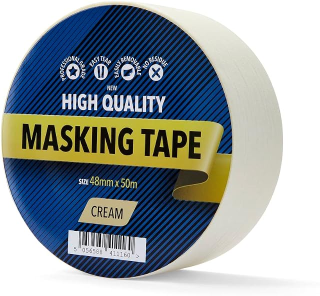 Cableties.co.uk Masking Tape, Cream 48mm x 50m, Roll of Premium Low Tack Painters Tape. Extra Strong Decorators Tape for Professional Painting, Decorating, Car Bodywork, DIY and Arts & Crafts