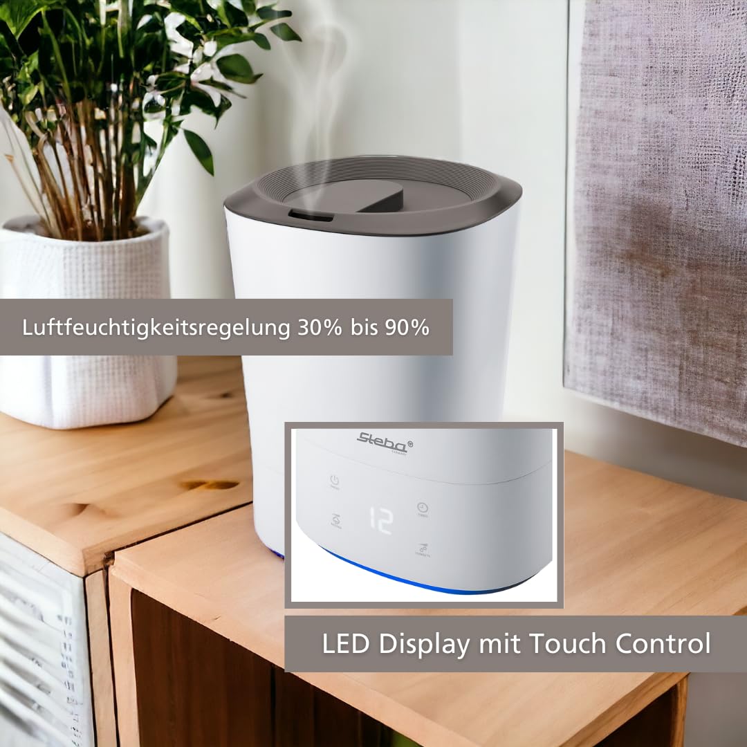 Humidificador Steba con inserto para fragancias, muy silencioso, con 3 ajustes de velocidad y un depósito de agua de 5,5 litros. LB 8.