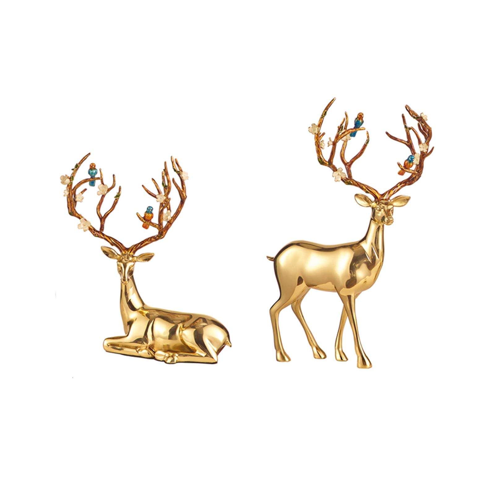 YNIYUJKL Feng Shui Deer Statue Pair Brass Deer Statue Energetic Environment Showpiece Home Office Decor And Gift Deer Decorations Creative Figurine Sculptures,B-A