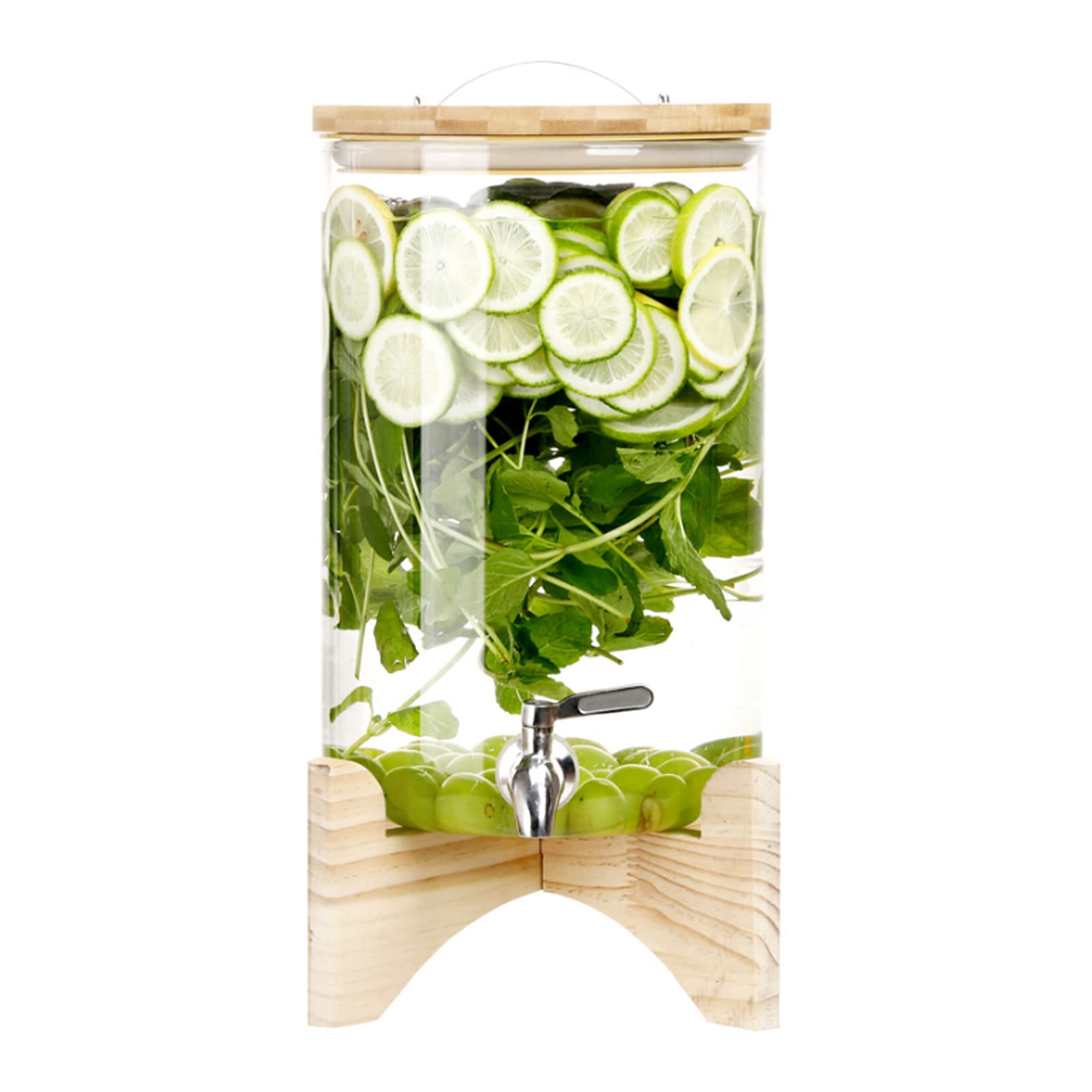 AYCDL Beverage Dispenser, Glass Drinks Dispenser with Spigot Large Capacity Drink Dispenser with Bamboo Stand Iced Juice Lemonade Dispenser for Party Daily