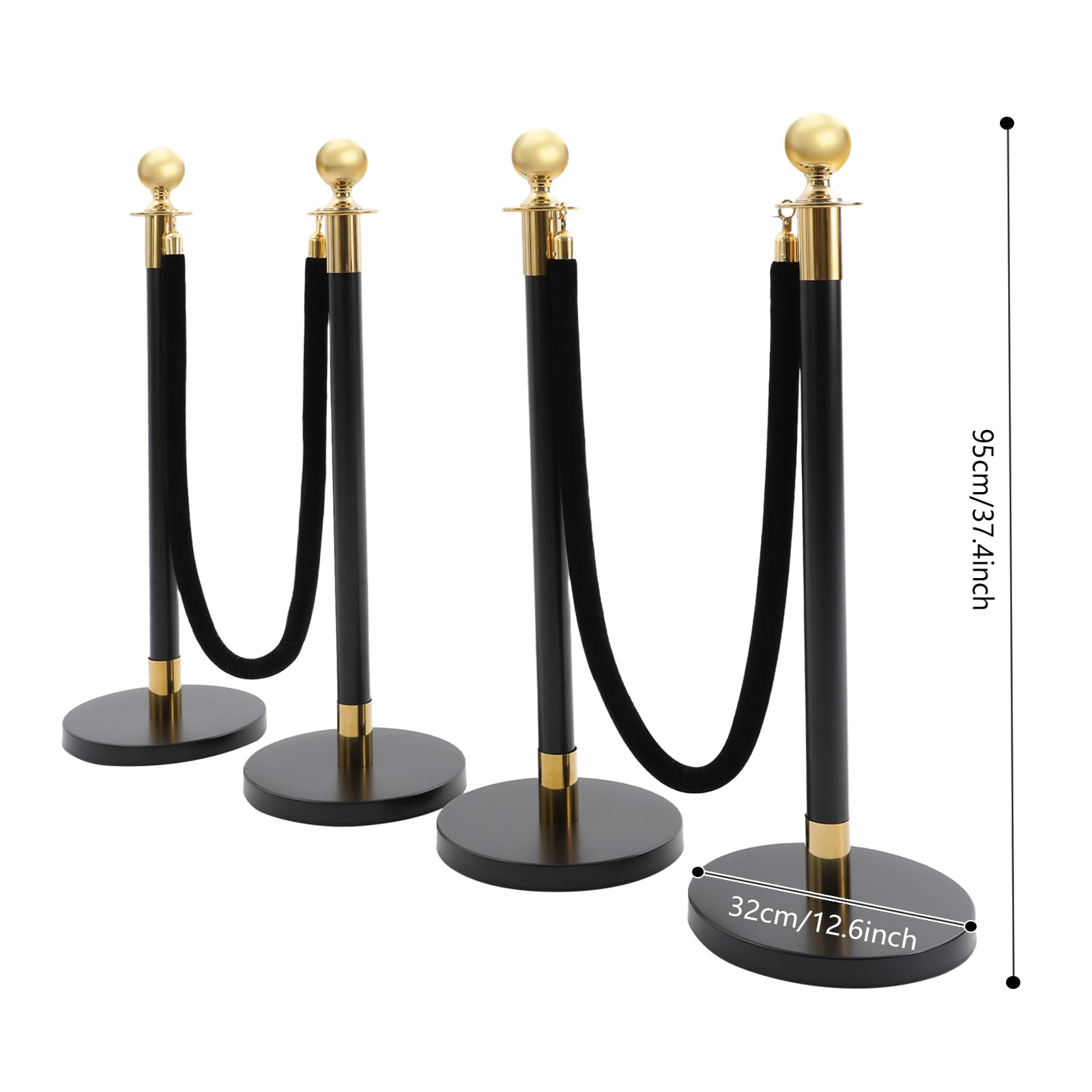 Postes de acero inoxidable para delimitación de cuerda, rótula, 2 cuerdas de terciopelo de 1,5 m, 4 paquetes, postes de cierre, barrera de control de multitudes