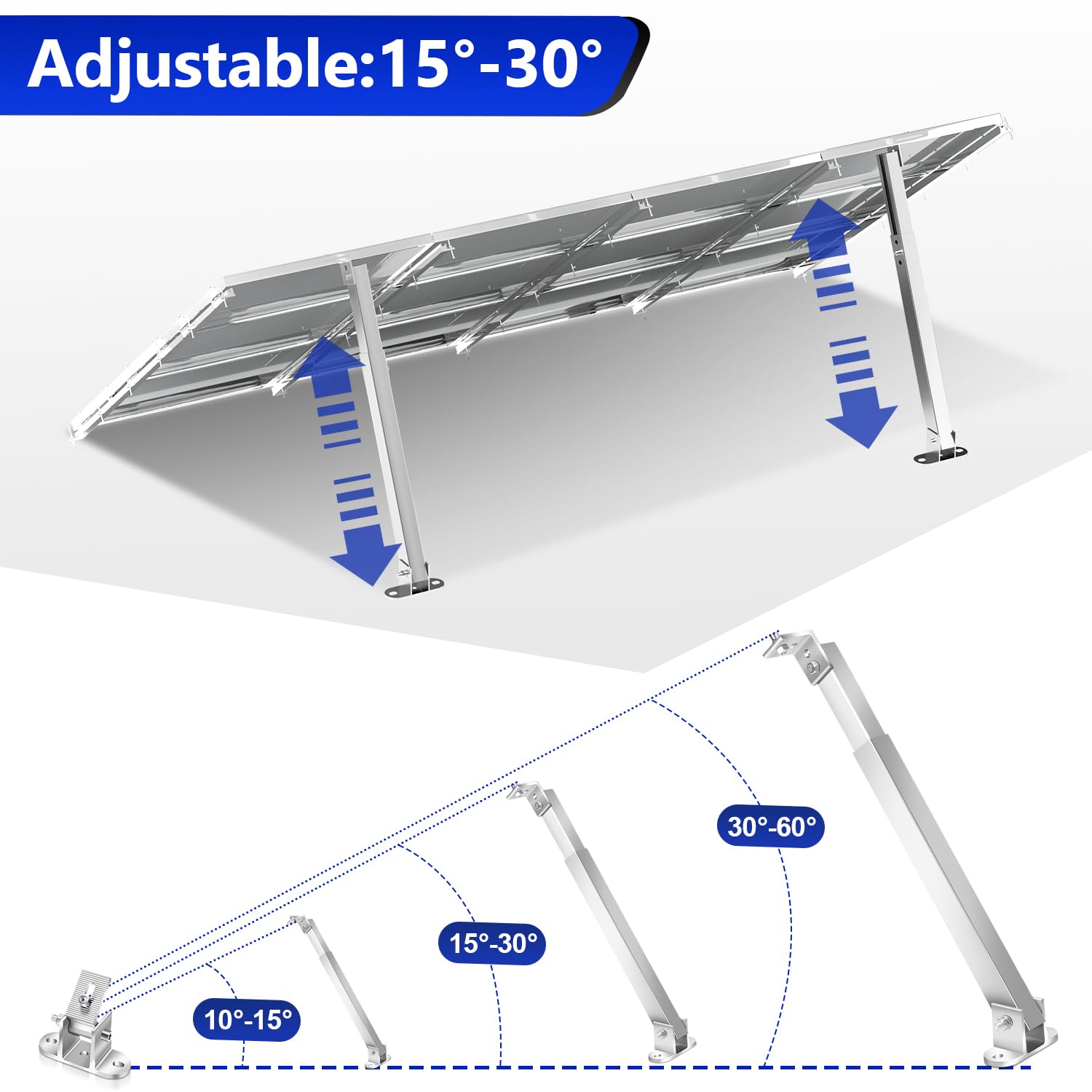 Gimisgu Uchwyt na panel słoneczny, regulowany uchwyt dachowy, regulowany kąt od 0° do 60°, moduł solarny do mocowania, trwałość, uchwyt na moduł solarny na balkon, garaż, ścianę (2 pary)
