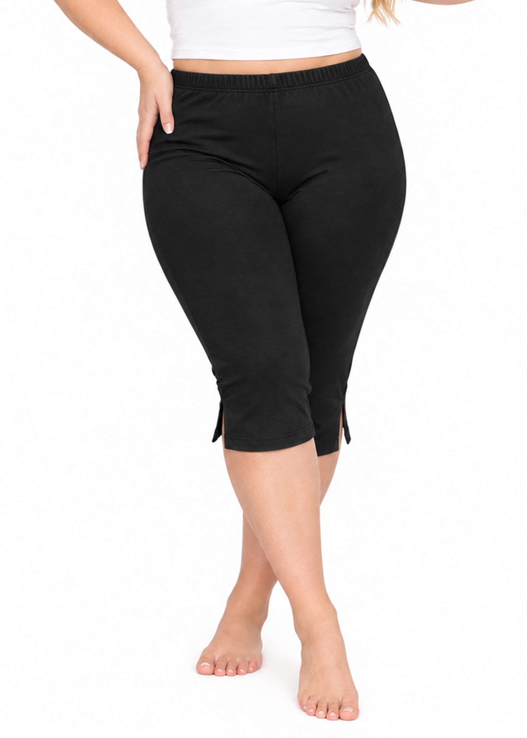 STRETCH IS COMFORT Cotton Capri Leggings, Knee Length Pants, Plus Size