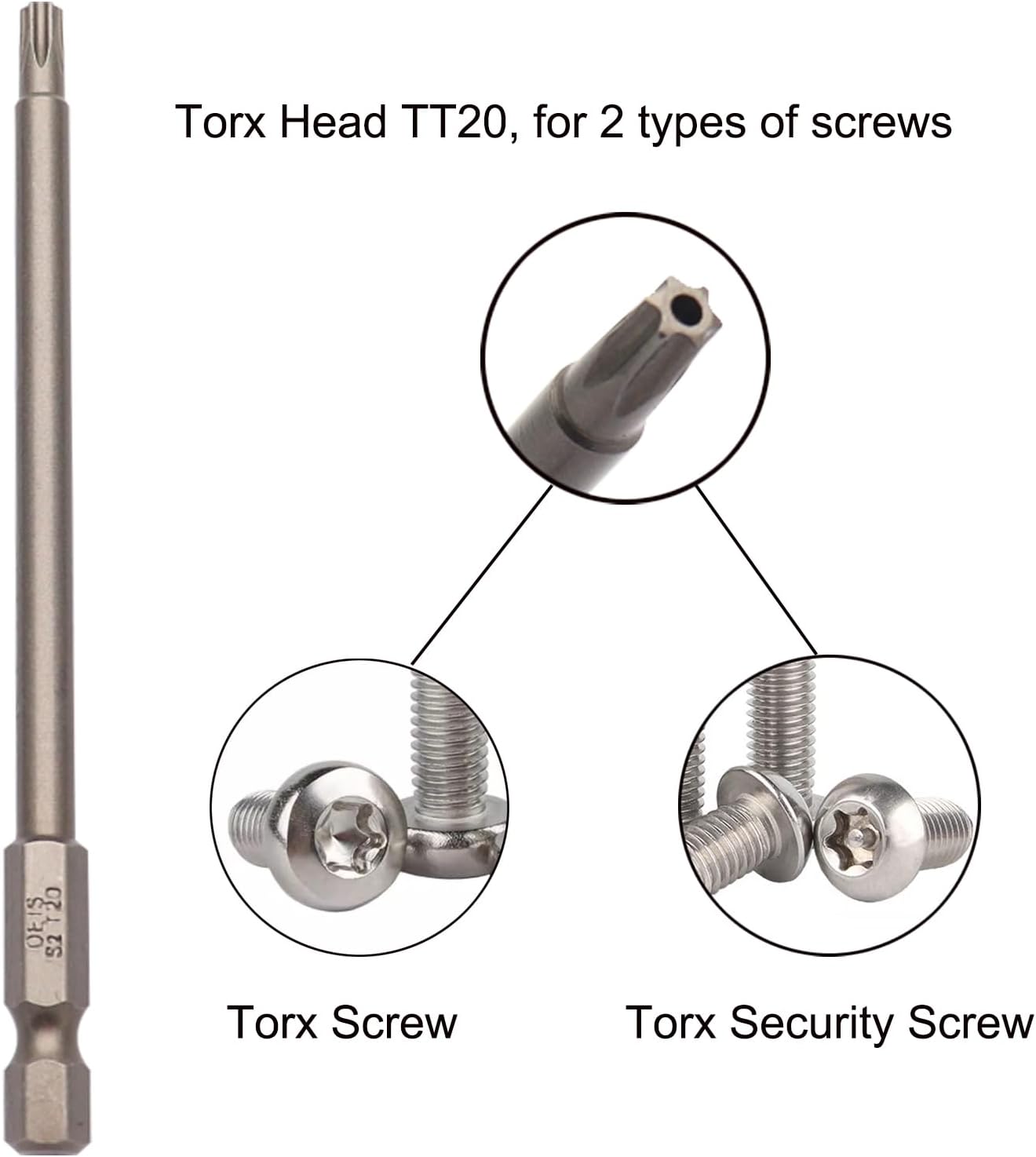 T20 security torx bits tamper proof 10Pcs, 100mm / 4inch 1/4inch hex shank magnetic screwdriver star bits for power screwdriver impact driver