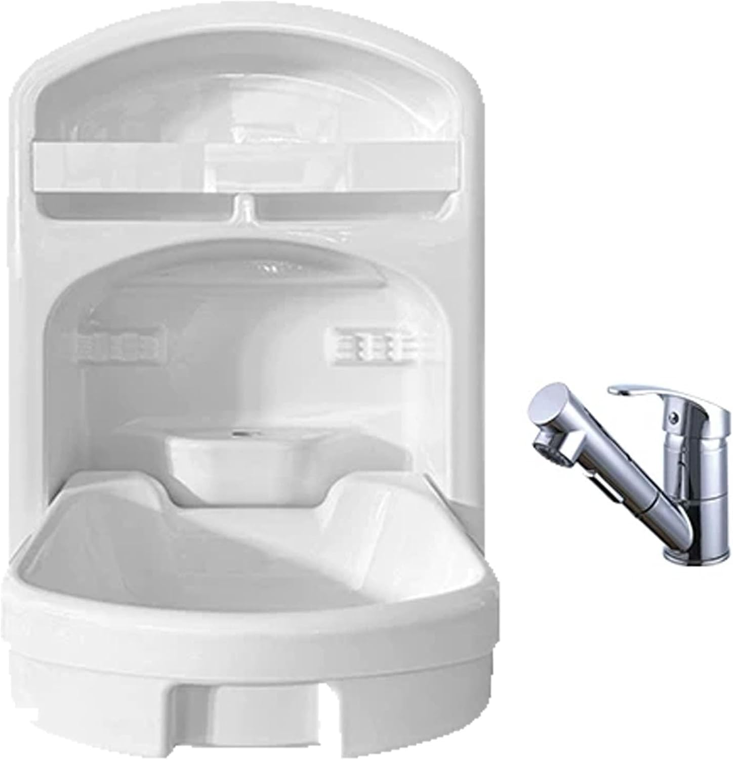 Large Wall Mounted RV Sink, Acrylic Folding Camper Sink With 180° Rotating Pull out Faucet and Right Angle Drain, for RV, Truck, Boat 18x28x6in