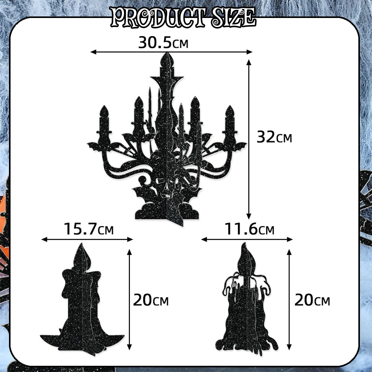 6Pcs Halloween Candelabra Decorations 3D Black Paper Candle Holders Silhouette Prop Hanging Chandelier Garland Decoration for Halloween Centerpiece Table Settings Wall Hangings Decor Party Supplies